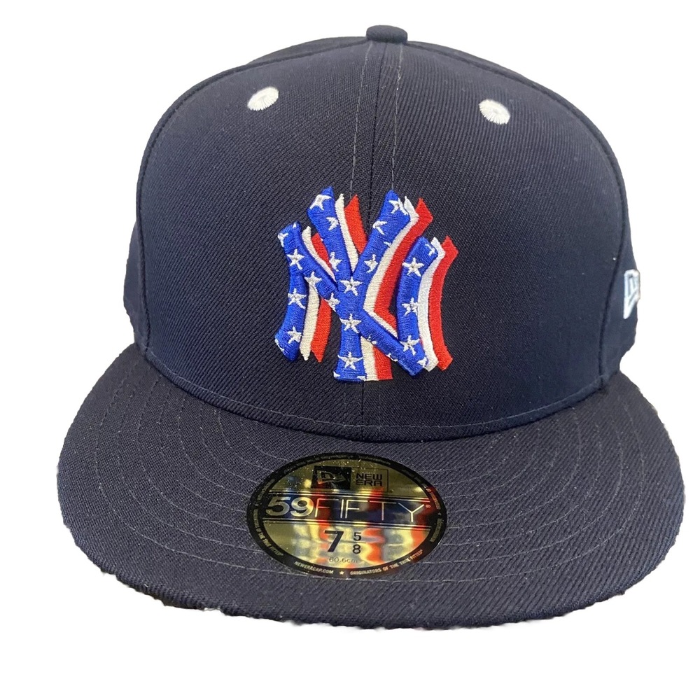 New Era New York Yankees Flag 59FIFTY Fitted Hat Cap Navy Blue Men's Size 7 5/8 - Picture 1 of 9